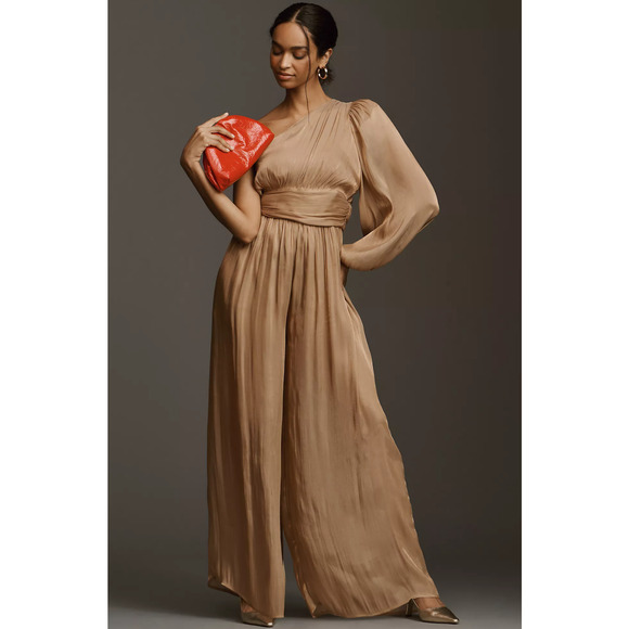 Anthropologie Pants - Anthropologie One-Shoulder Metallic Jumpsuit - New Size 6